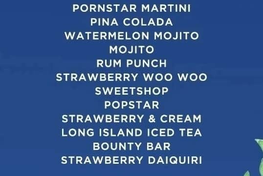 Cocktail delivery menu