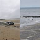 Going, going...gone. The car was left to sink below the waves on Cleveleys beach. Pic credit: Susan Santoro