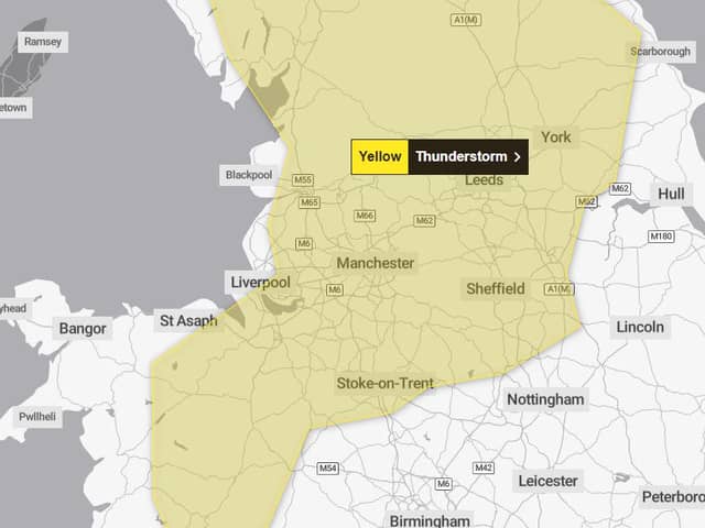 The Met Office has issued a yellow weather warning for thunderstorms and heavy rain