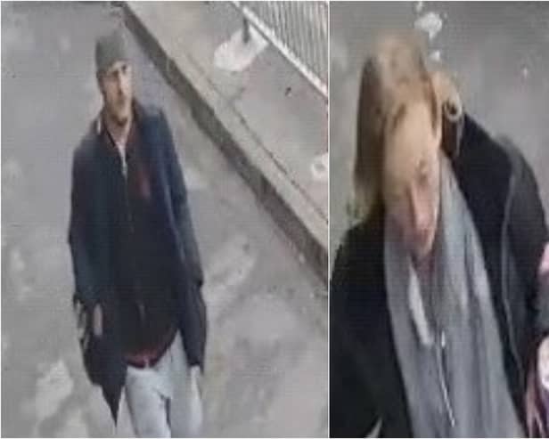 Officers are looking to identify these two people in connection with a high-value theft in Preston (Credit: Lancashire Police)