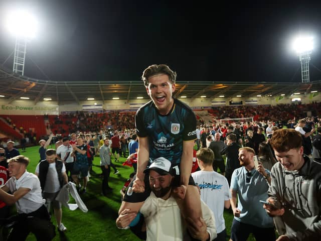 Lewis Leigh of Crewe Alexandra celebrates victory 