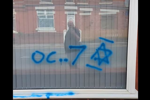 
The vandalism appears to be a reference to the Hamas attack on Israel on October 7 last year, which led to the ongoing conflict in Gaza.

