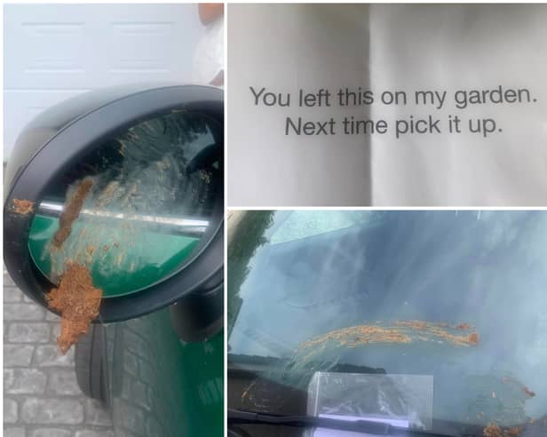 The dog owner, from Penwortham, found her car smeared with poo and a note on her windscreen saying "Next time pick it up"