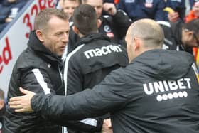 Alex Neil greets Manager Gary Rowett