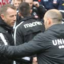 Alex Neil greets Manager Gary Rowett