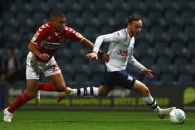 Brandon Barker (R) was on loan at Preston North End in the 2018/19 season. He's now a free agent after being released by a League Two club. (Photo by Matthew Lewis/Getty Images)