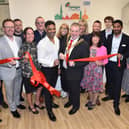 Cllr Chris Lomax, Mayor of South Ribble Borough Council, cuts the ribbon with the local team, to officially open Optegra Eye Clinic in Preston.