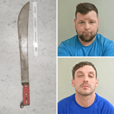Kyle Garth (top right) was jailed for more than seven years for a savage machete attack (like the one pictured) on a woman in a Preston street. Patrick Clifford who gave him the fearsome weapon and was with him when he attacked his victim in Ingol, was also jailed for 13 months.