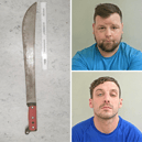 Kyle Garth (top right) was jailed for more than seven years for a savage machete attack (like the one pictured) on a woman in a Preston street. Patrick Clifford who gave him the fearsome weapon and was with him when he attacked his victim in Ingol, was also jailed for 13 months.