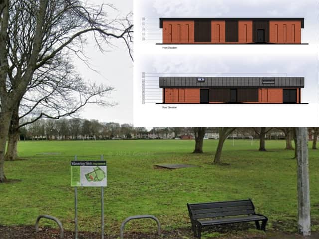 The park and an artist's impression of how the new pavillion would look (credit: Eric Wright Group)