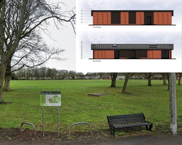The park and an artist's impression of how the new pavillion would look (credit: Eric Wright Group)