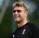 Andrew (Freddie) Flintoff, Coach of England looks on during a net session ahead of the 3rd Vitality IT20 at Sophia Gardens on May 27, 2024 in Cardiff, Wales.  (Photo by Dan Mullan/Getty Images)