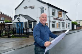 Publican John Lloyd outside The Wheatsheaf Inn, Leyland