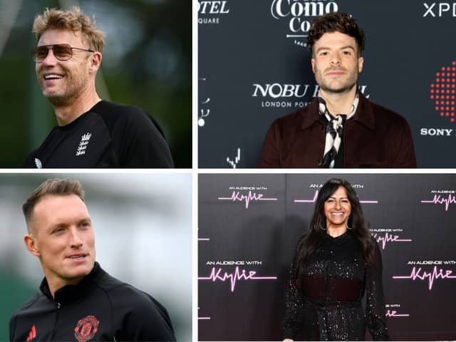 Pictured (top left clockwise): Freddie Flintoff, Jordan North, Ranvir Singh, Phil Jones