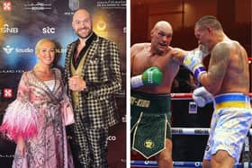 Left: Married couple Paris and Tyson Fury. Right: a still from the Tyson v Oleksandr Usyk. Credit: Instagram and Getty