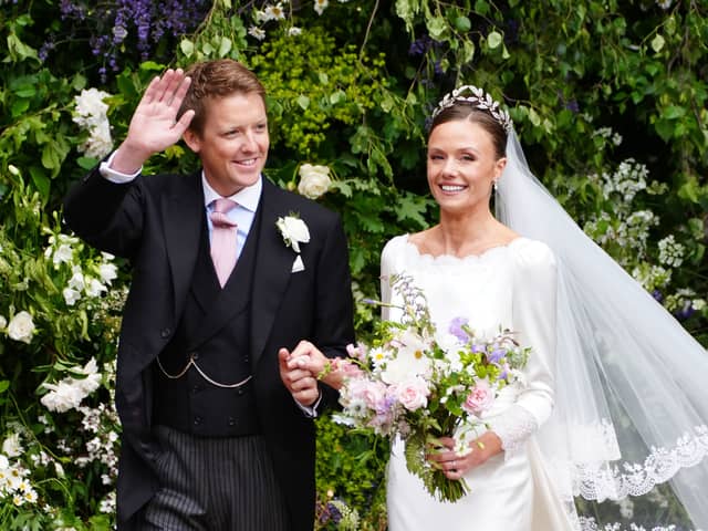 Olivia Henson and Hugh Grosvenor, the Duke of Westminster leave Chester Cathedral after their wedding. Credit: Peter Byrne/PA Wire