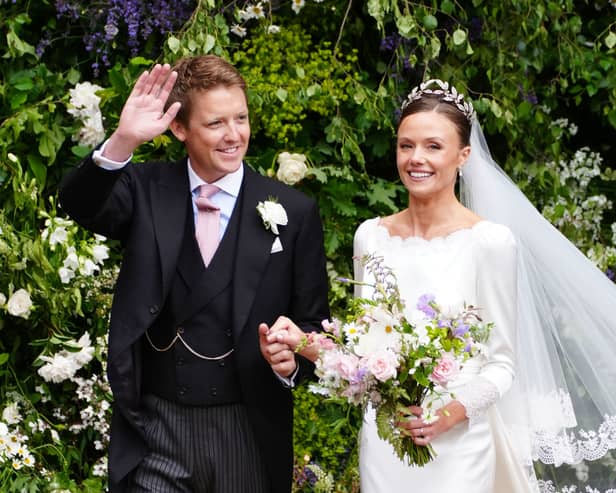 Olivia Henson and Hugh Grosvenor, the Duke of Westminster leave Chester Cathedral after their wedding. Credit: Peter Byrne/PA Wire