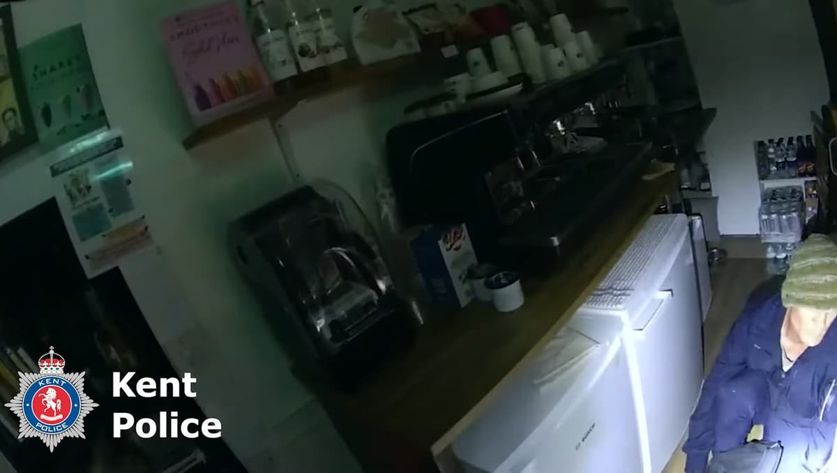 Caught in the act! Would-be burglar found by police hiding under counter mid break-in
