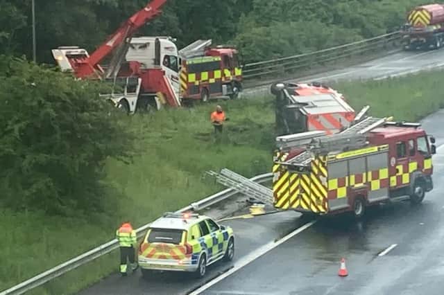 Lancashire firefighters are recovering at home after being released from hospital following a crash on the westbound carriageway at junction 10 on the M65 near Burnley.
