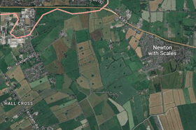 The rural area south of Kirkham where the two substations are proposed to be built (image: Google)