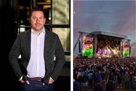 L: Peter Taylor, one half of Cuffe & Taylor, is pictured in April 2023 by James Watkins. R: Lytham Festival 2023.