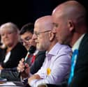 Fylde candidates at the election hustings debate [from right to left]:  Andrew Snowden, Mark Jewell, Tom Claver, Anne Aitken