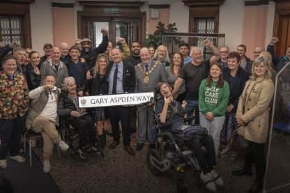 The official unveiling of Gary Aspden Way which took place at Darwen Library.