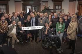 The official unveiling of Gary Aspden Way which took place at Darwen Library.