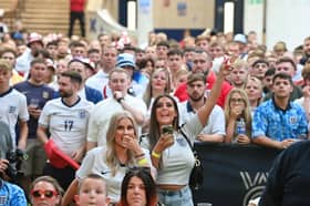 Lancashire football fans come out to cheer on England in the Euro 2024 final against Spain at the Winter Gardens fanzone in Blackpool