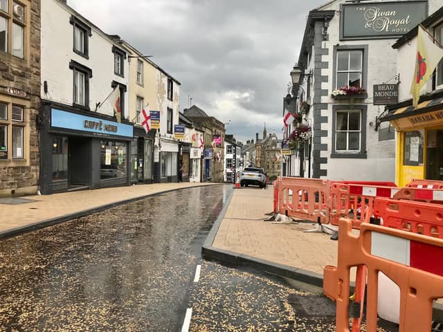 Clitheroe Castle Street new road surface and pavements July 2024