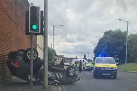 The scene of the crash outside Preston Prison on Saturday afternoon