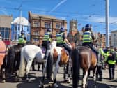 Mounted officers in attendance as protesters descend on Blackpool Promenade after the Southport murders