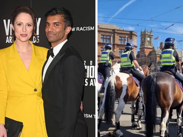 Nicola Thorp’s fiancé actor Nikesh Patel was accosted at the riots in Blackpool over the weekend.