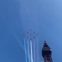 Red Arrows flying over Blackpool Tower to kick start the 2024 Blackpool Air Show.