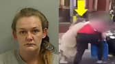 Stacey Vint falls over trying to ram police with alight wheelie bin.
