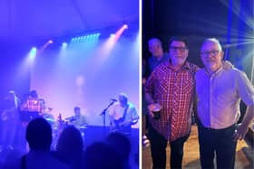 L: Echoes of the Bunneymen on the Conti stage. R: Will Sargent (Echo and the Bunnymen guitarist) with Tony Cornwell