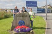 Mark Hindle, chairman of Ribble Valley Borough Council’s health and housing committee; the council’s housing strategy officer, Rachael Stott, and Bethany Hughes, neighbourhood specialist at affordable homes provider Onward Homes, at the Alston Grange development in Longridge.