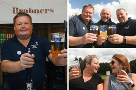 Enjoying a pint in the sun over bank holiday weekend at Penwortham Beef Festival 2024 held at Penwortham Cricket Club.