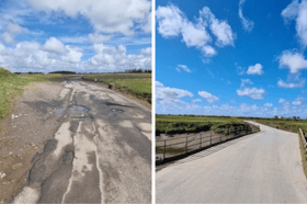 The causeway before and after the work was completed.