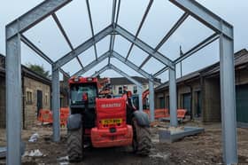 The steel structure starts to take shape at the heart of Haslingden Market.