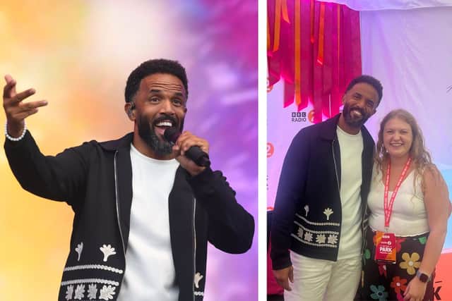 L: Craig David on stage. R: With reporter Aimee Seddon backstage.