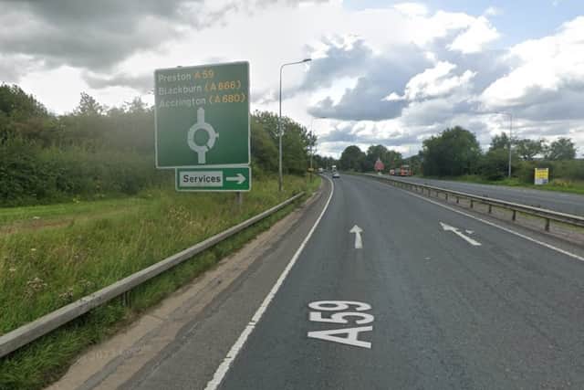Lancashire Police are appealing for witnesses and footage after the motorcyclist was seriously injured in a crash on the A59 - near Pendle View Holiday Park in Barrow - shortly after 8am.