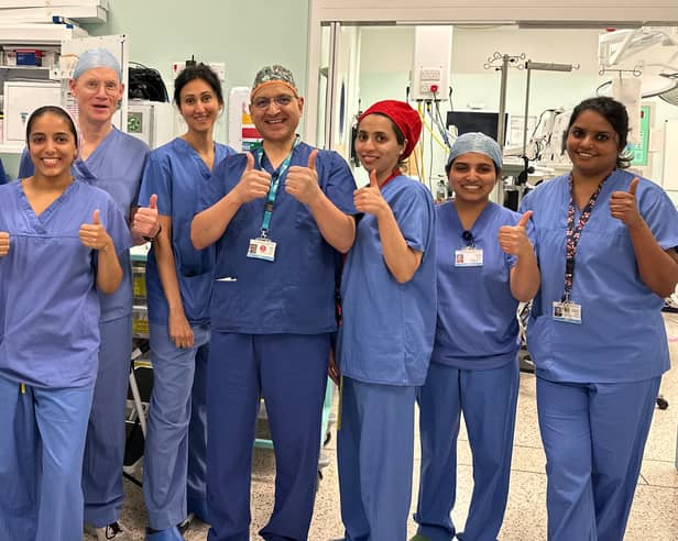 Consultant colorectal surgeons Tarek Hany, Alka Jadav and Arnab Bhowmick performed the 100th case of extra-peritoneal colorectal surgery (EXPERTS) – a novel operation “designed and performed with a view of the future in mind”.  