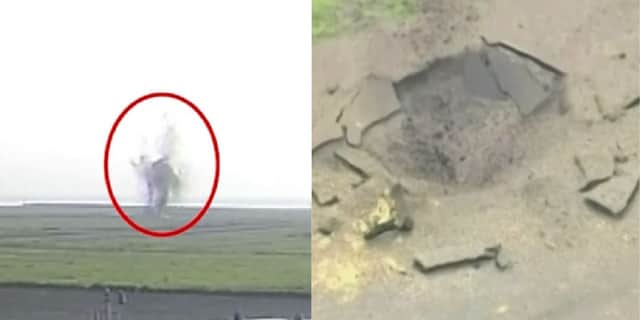 WW2 bomb explodes on airport taxiway.