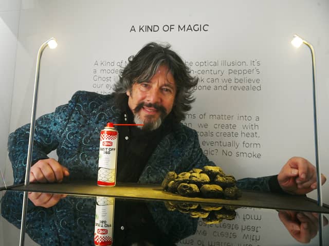 Laurence Llewelyn-Bowen  admires 'A Kind of Magic' by artist Severi Haapala from Finland, on display at Showtown, Blackpool, part of Lightpool Festival 2024.   A celebration of art, light, music and performance, with 24 different art and light installations around Blackpool sea front and around the town for nine nights until October 26th.