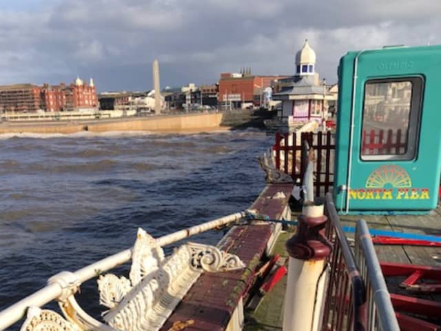 The Helter Skelter at North Pier in Blackpool was reportedly blown down during Storm Ashley