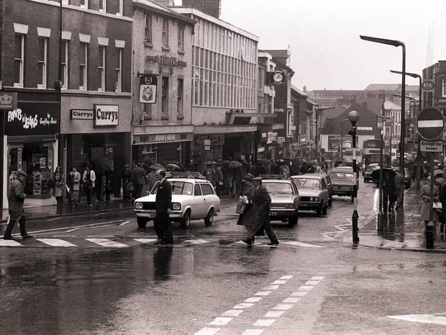 A busy traffic laden Friargate. Note the Boars Head Pub on the left