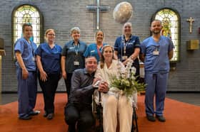  Emily and Jamie Cross, tied the knot following Emily’s terminal cancer diagnosison the Ribblesdale Ward at Royal Preston Hospital