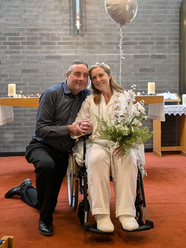 Emily and Jamie Cross, tied the knot following Emily’s terminal cancer diagnosison the Ribblesdale Ward at Royal Preston Hospital