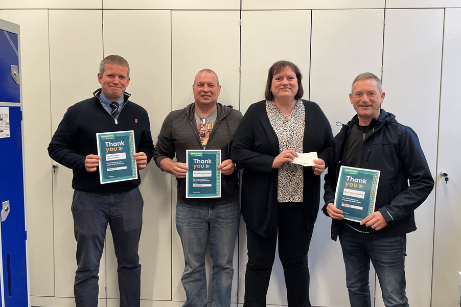 L to R: Glyn Brownley (Preston TPE Driver), David Roberts (local Aslef rep for Preston drivers), Sarah Jackson (Director of Preston & District Samaritans) and Chris Towers (stakeholder and development manager at Preston Station).